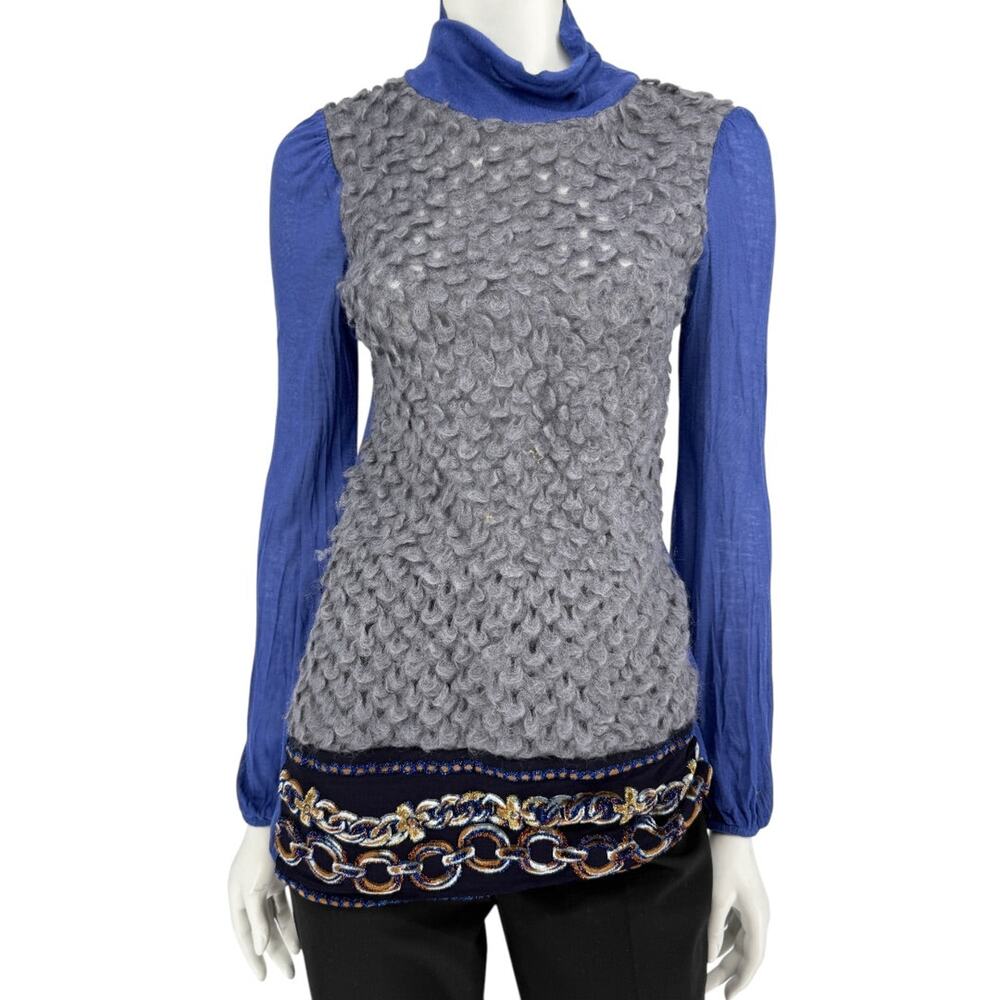 Custo Barcelona Textured Bouclé Knit & Sheer Sleeve Sweater – Size Small
